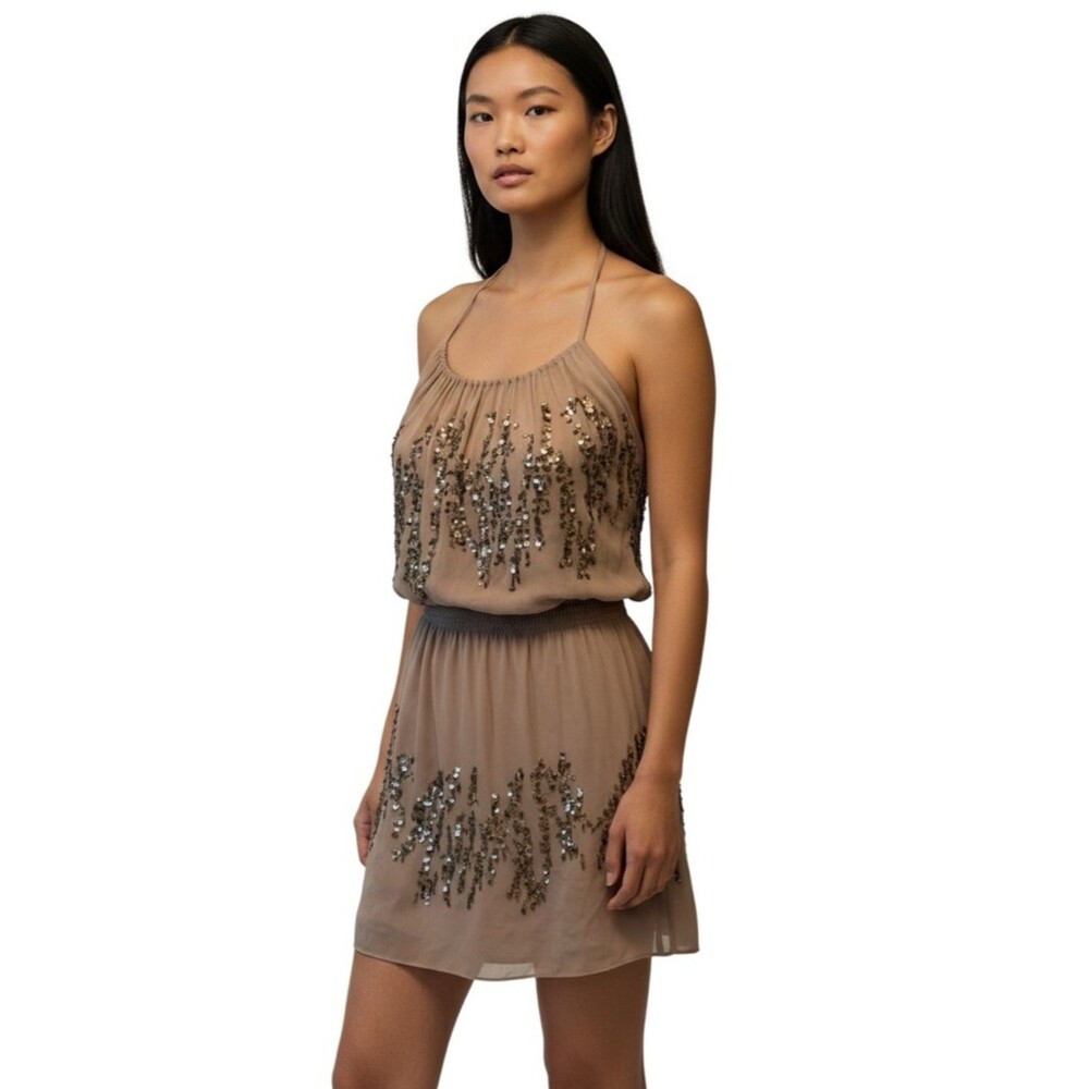 Parker Blush Sequin Mini Dress – 100% Silk, Size XS
